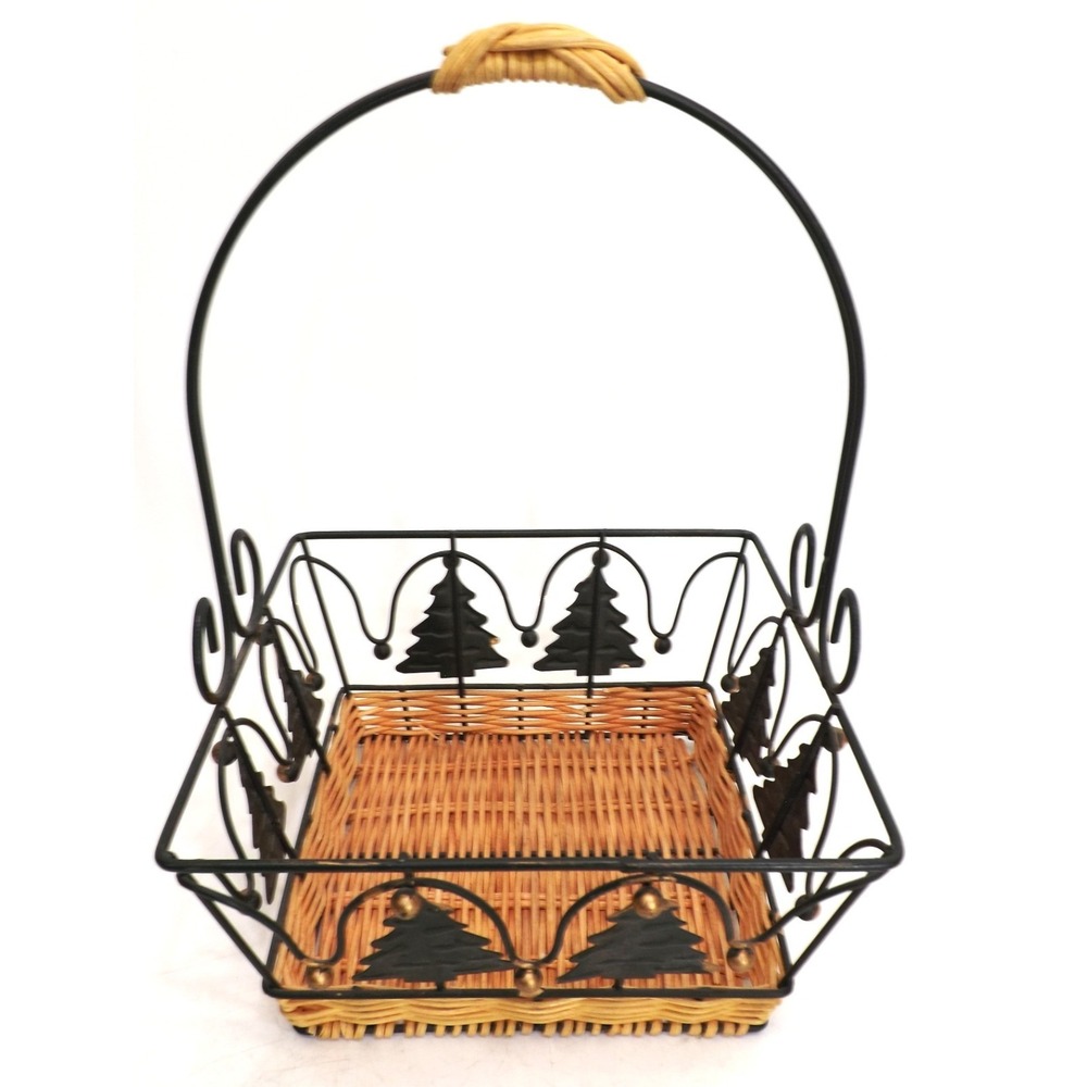 Metal Christmas Tree Napkin Fruit Egg Basket Handle Wicker Decorative Basket